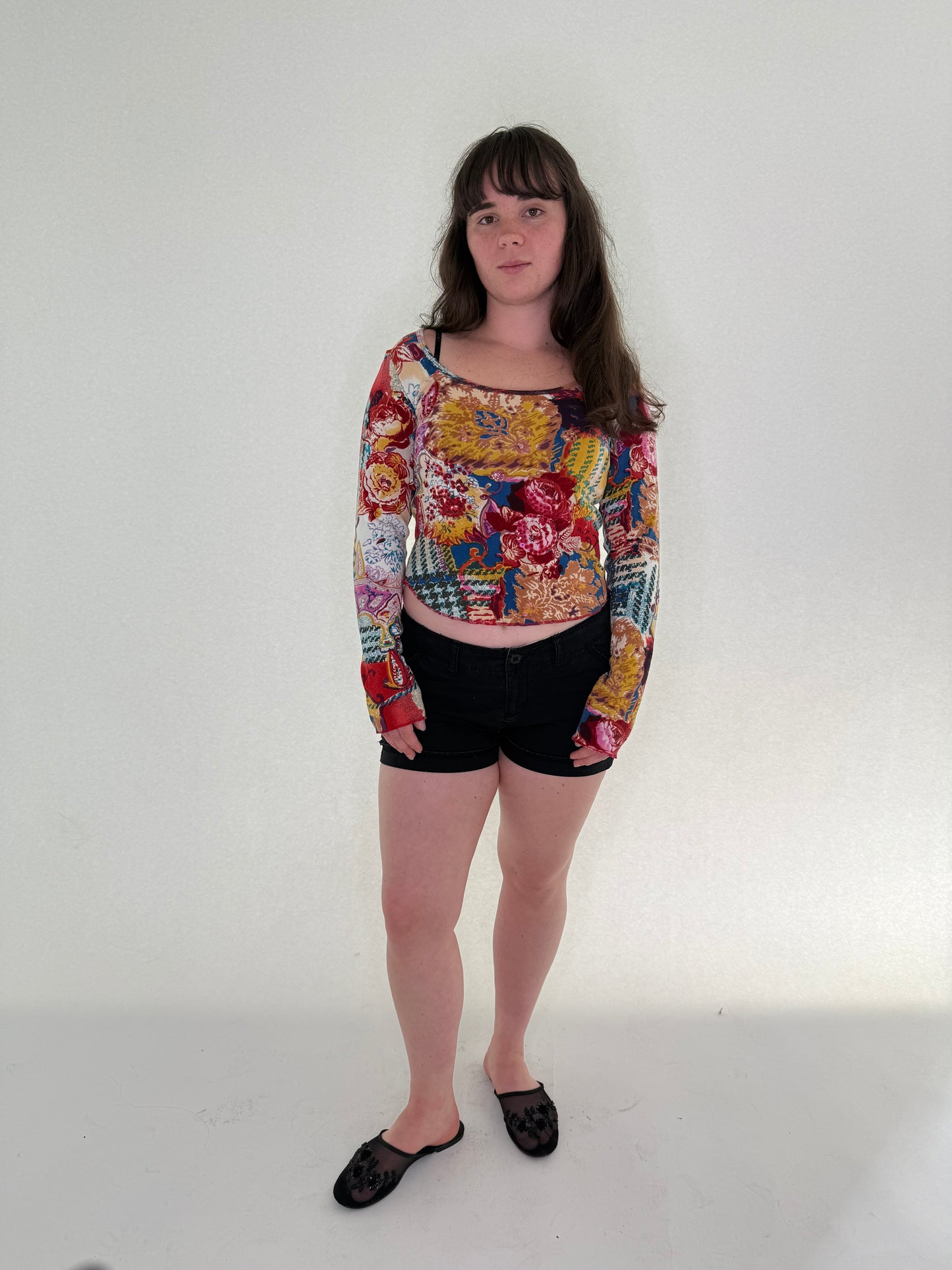 Vintage Floral Longsleeve Top with Beads