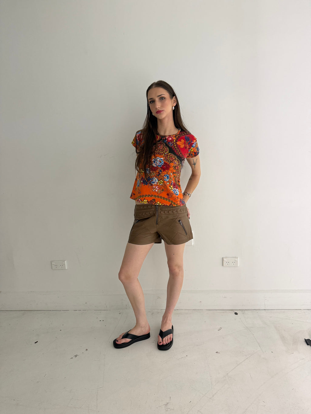 Orange Beaded Miss Sixty Baby Tee┃Size XL