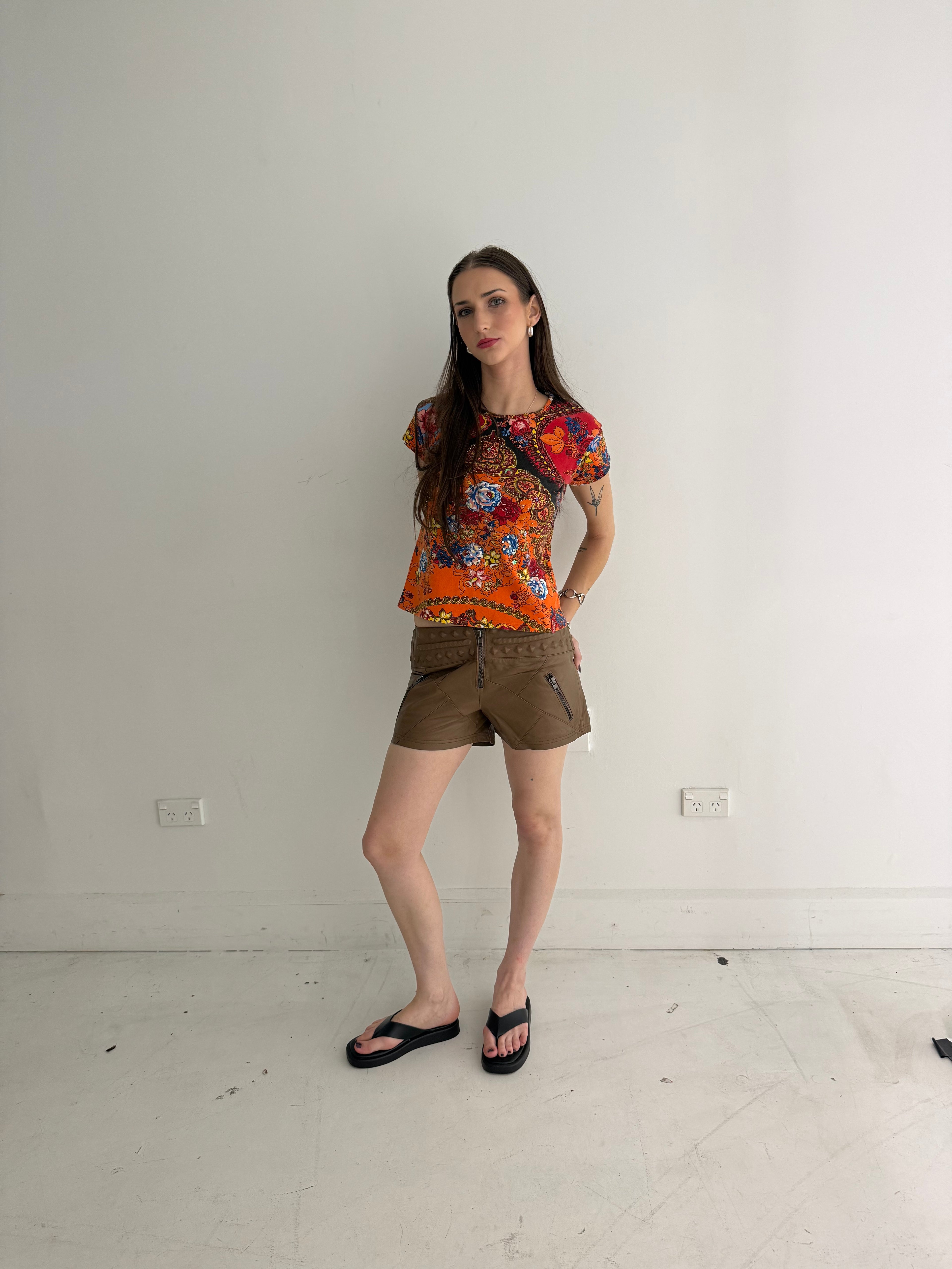 Orange Beaded Miss Sixty Baby Tee┃Size XL