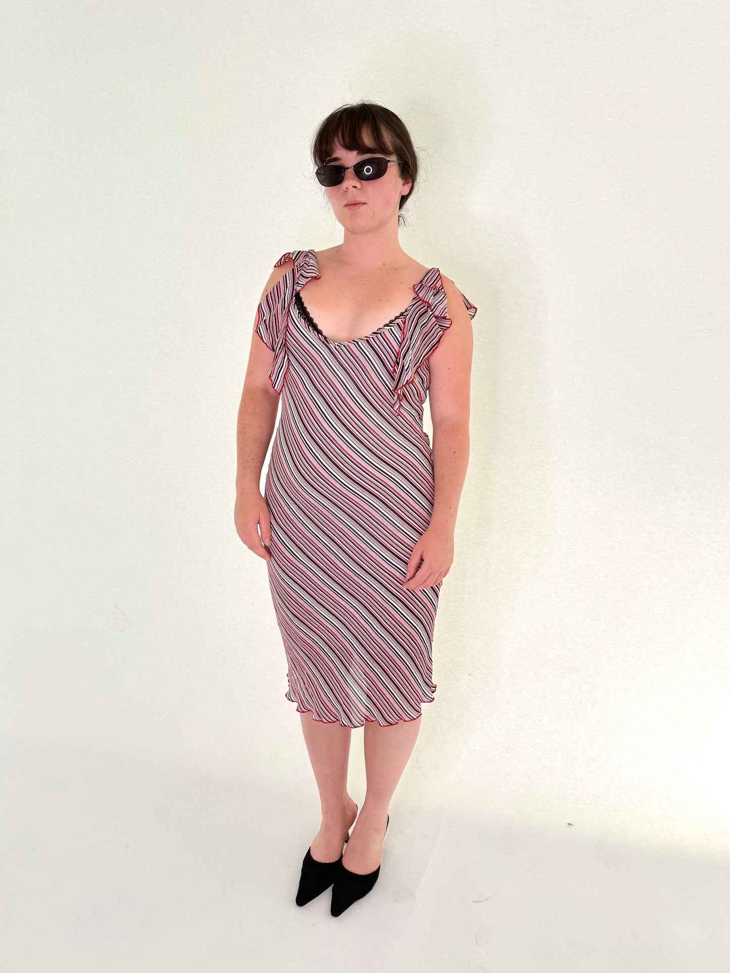 Vintage Red Striped Midi Dress┃Size 12