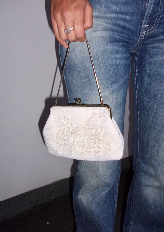 Vintage White Beaded Bag