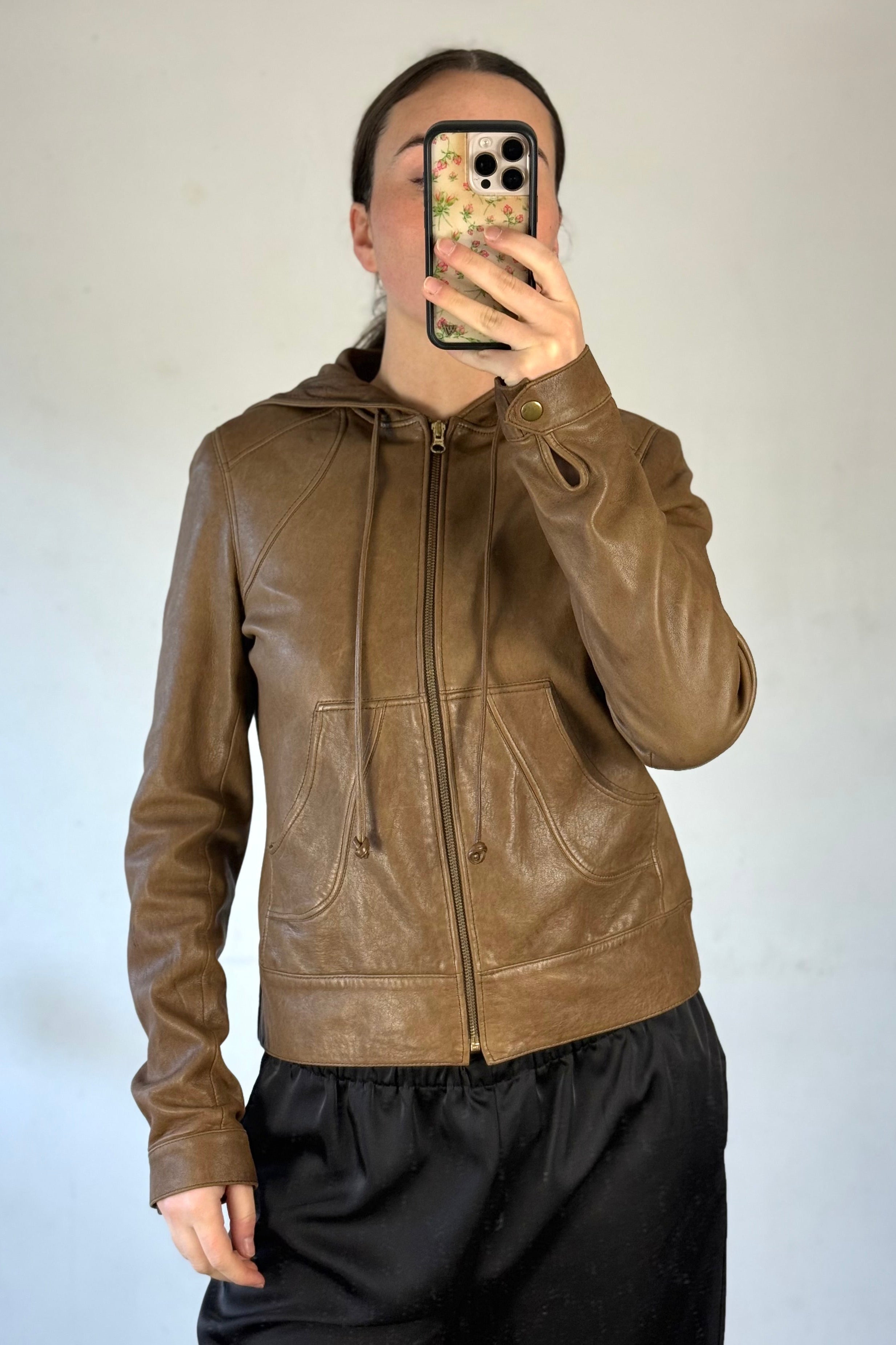 Leather Hooded Jacket┃Size S