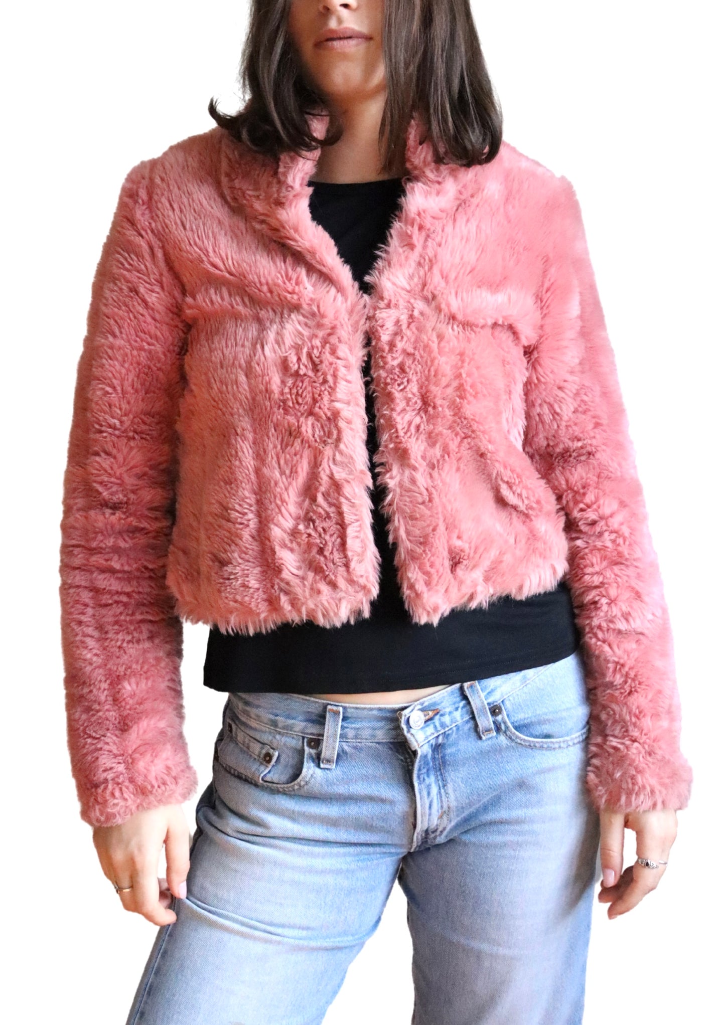 Vintage Pink Crop Fur Jacket | Size S