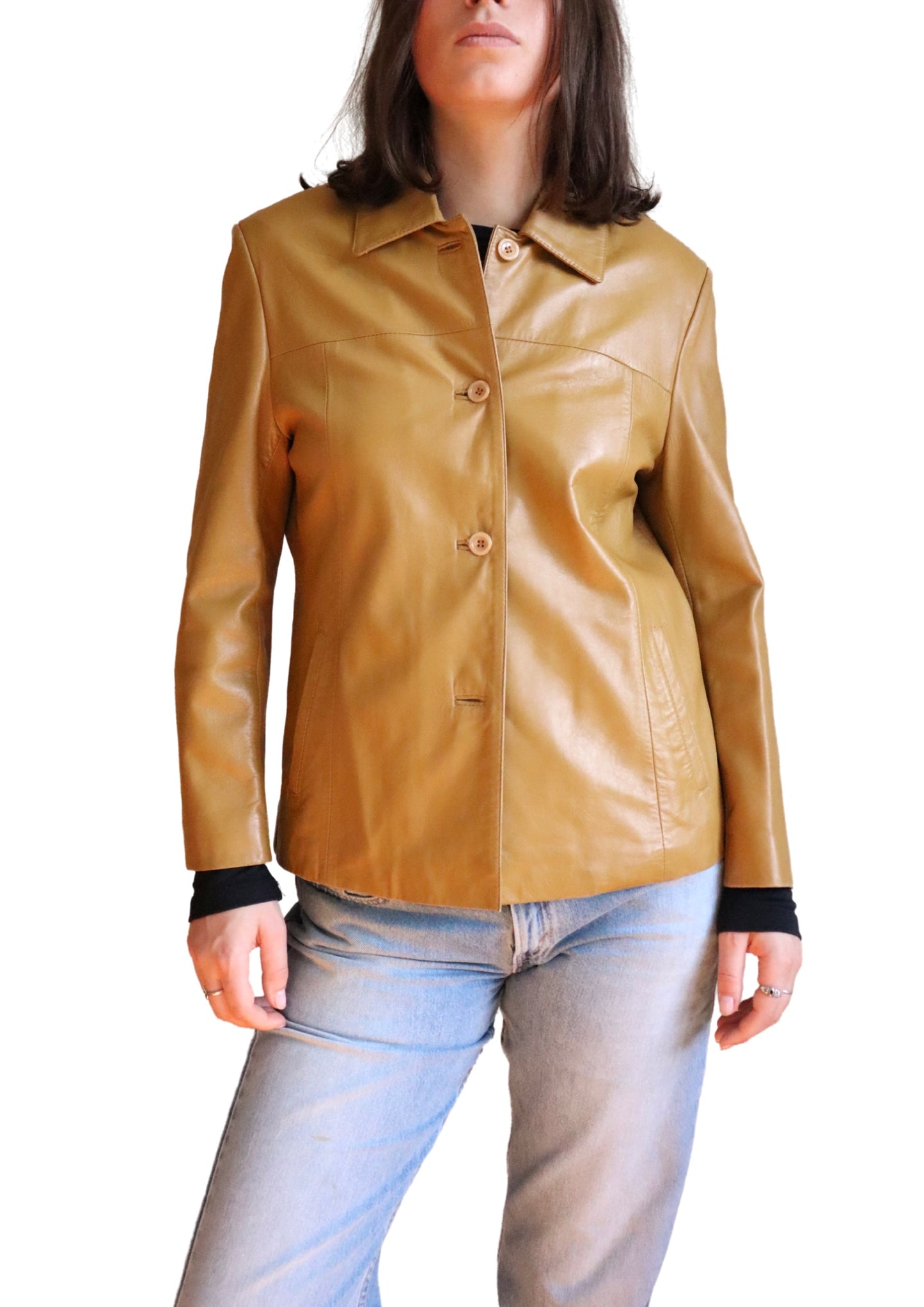 Vintage Mustard Pleather Jacket | Size 88