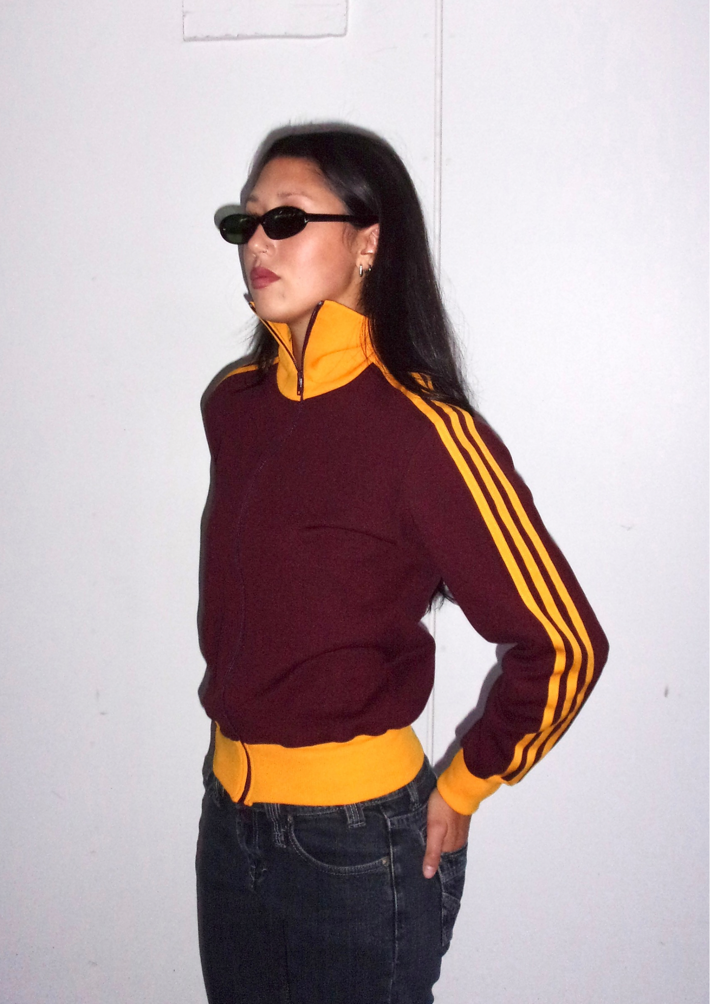 Vintage Maroon and Yellow Adidas Zip-up