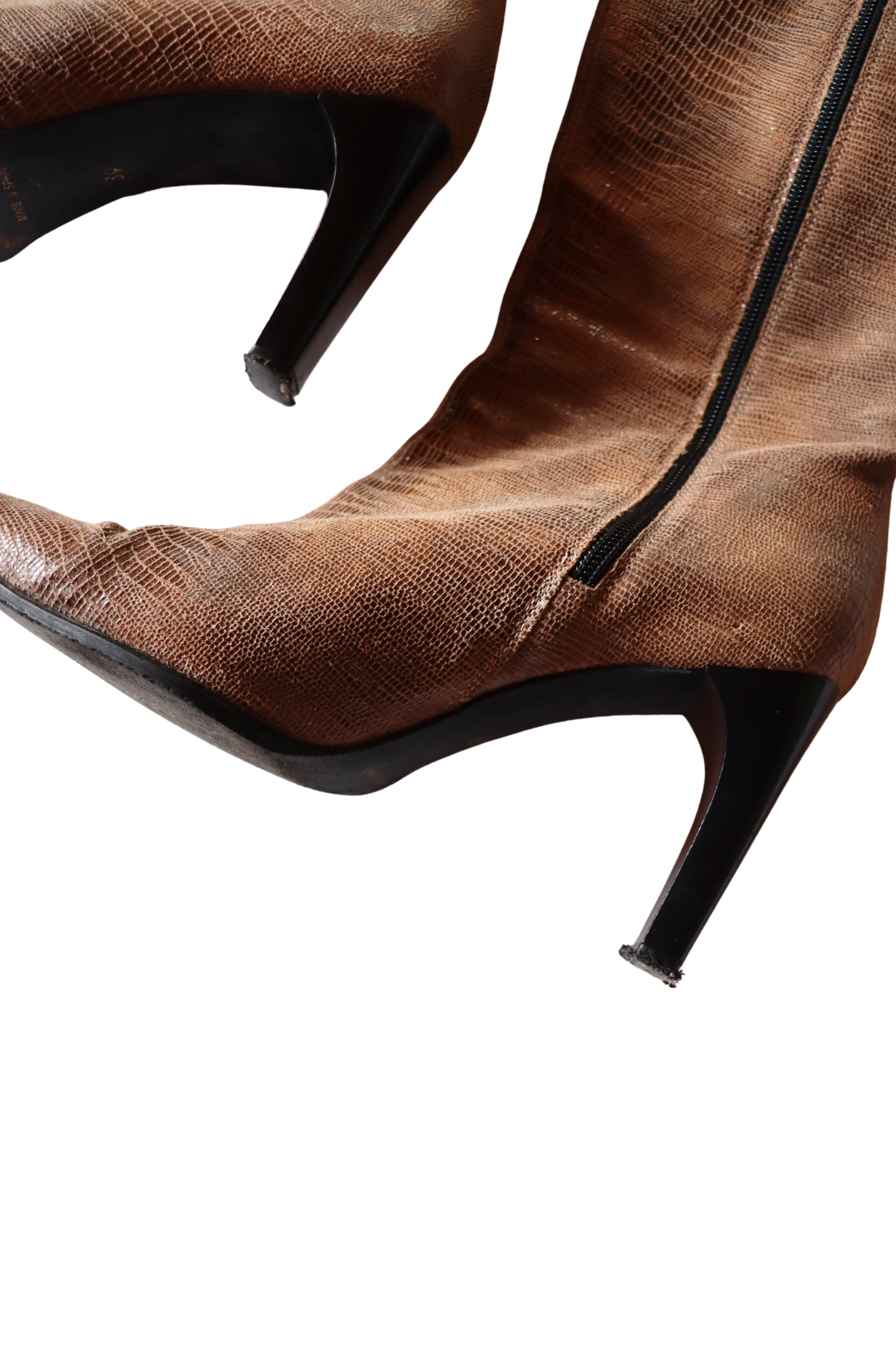 Brown Snakeskin Heeled Boots | Size EU 39