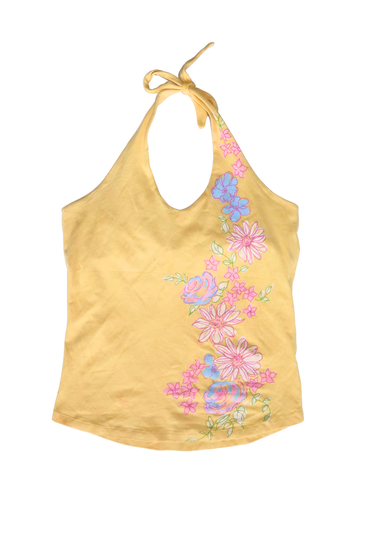 90s Yellow Floral Halterneck┃Size L