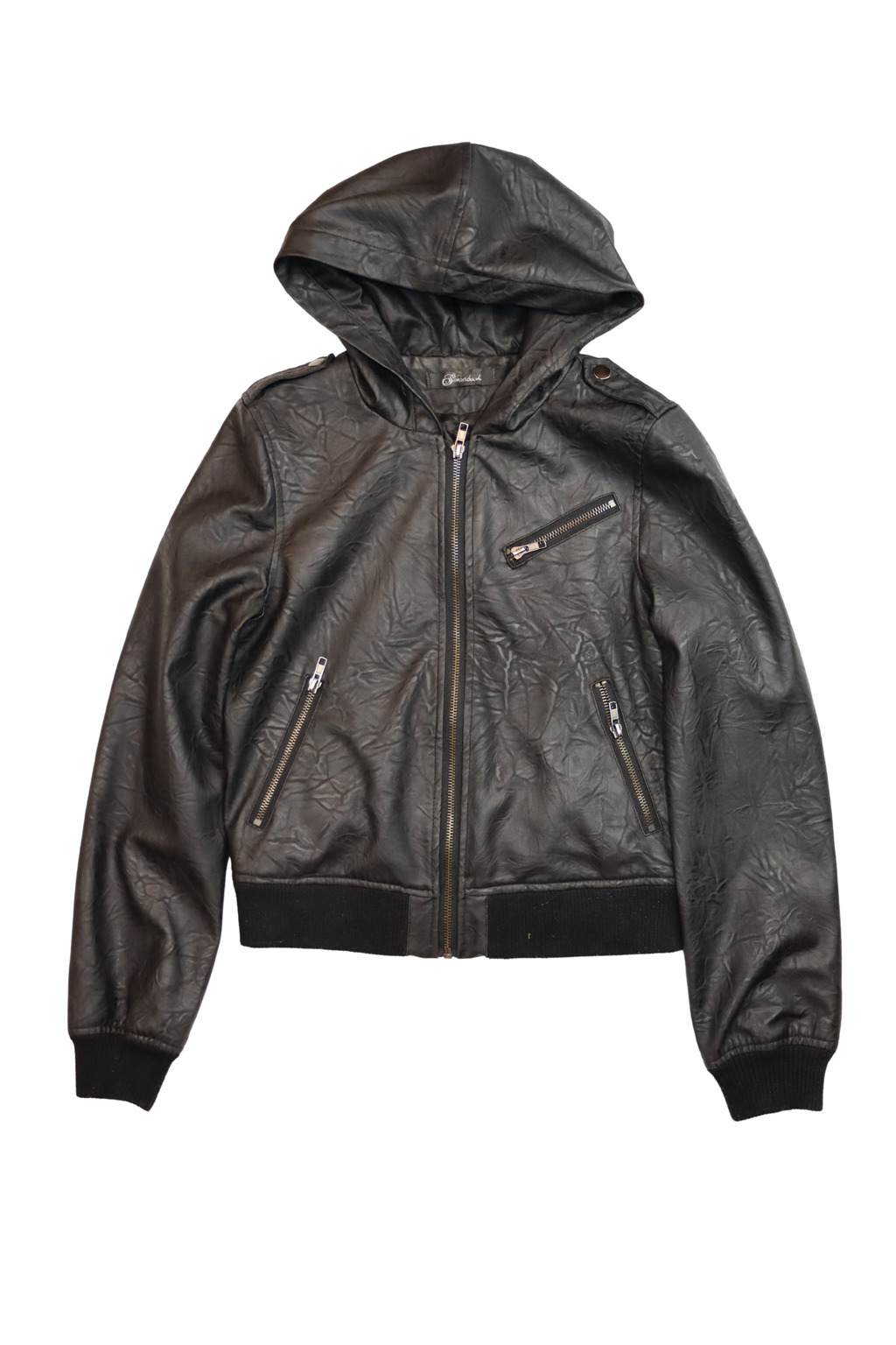 Black Hooded Pleather Jacket┃Size 10