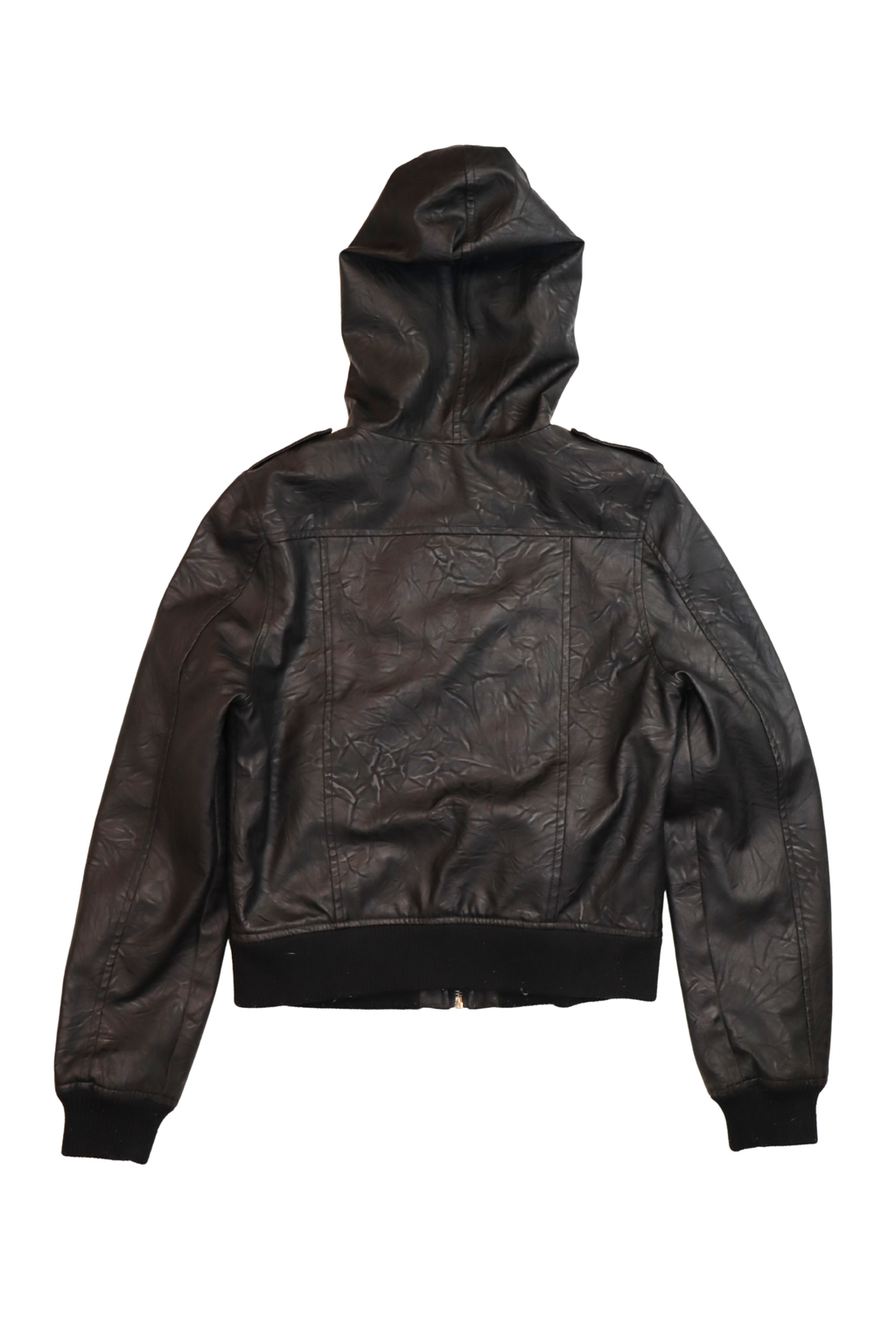 Black Hooded Pleather Jacket┃Size 10