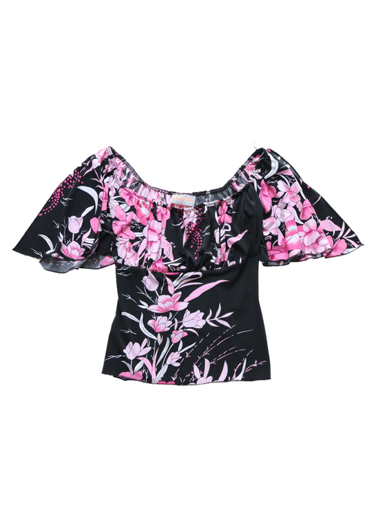 Vintage Black and Pink Floral Top | Size 10